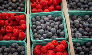 fresh raspberries and blueberries